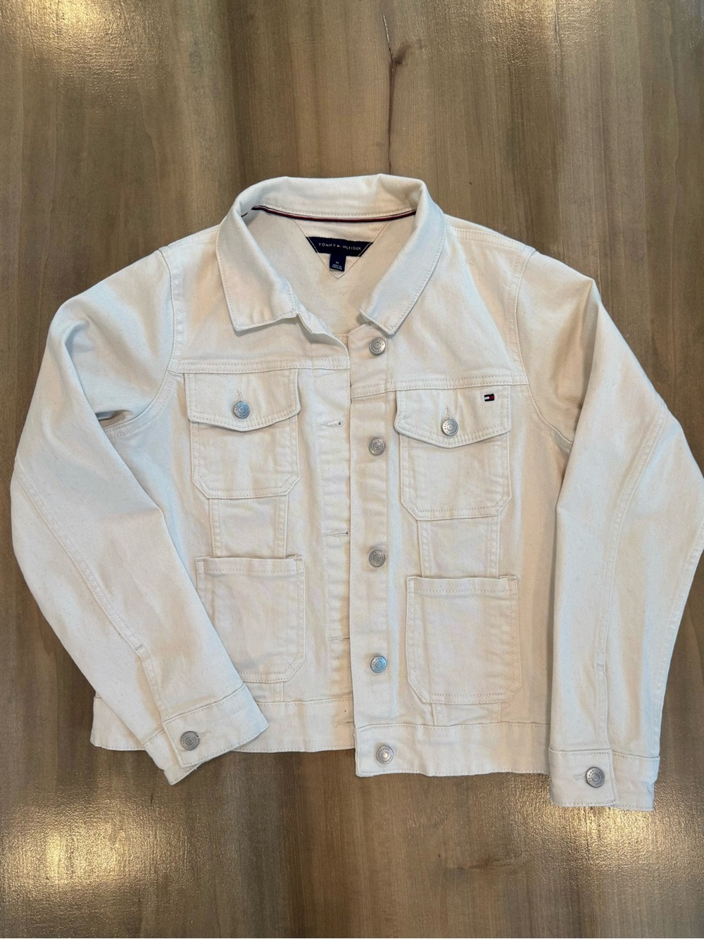 Tommy Hilfiger Cream Denim Jacket with Patch Pockets